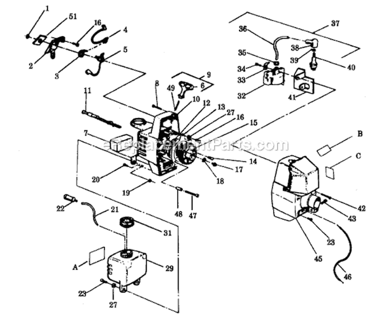 Page E Diagram and Parts List for YP145  Weed Eater Trimmer